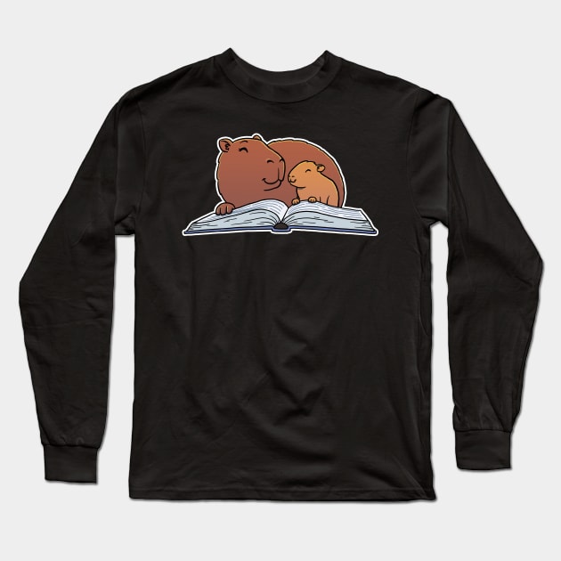 Capybara Mom Reading Book to Child Long Sleeve T-Shirt by capydays